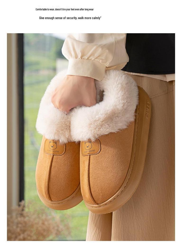 Women's & Men's Warm Fluffy Cotton Slippers: Non-slip, Thick Sole, Closed Heel for Indoor/Outdoor Use (Autumn/Winter).