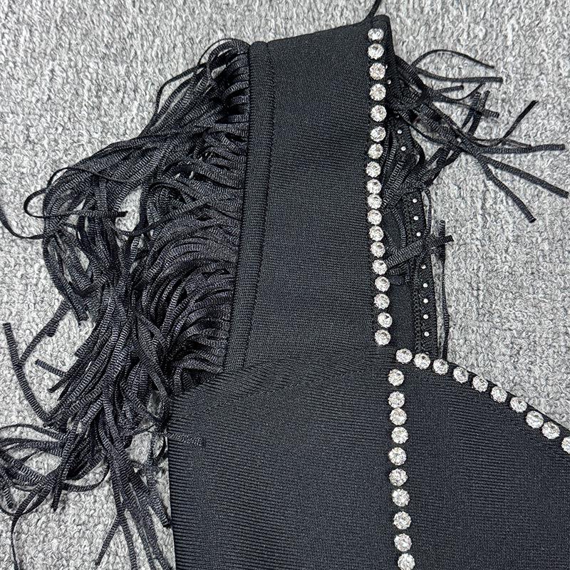 Elegant Rhinestone Tassel Sleeveless Bandage Dress