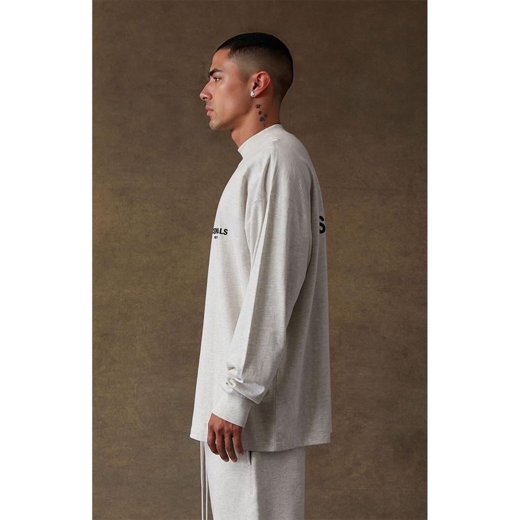 Fear of God Essentials Fleece Logo Crewneck Long Sleeve T-Shirt SS22 Men Tops Light-Oatmeal FOG-SS22-414
