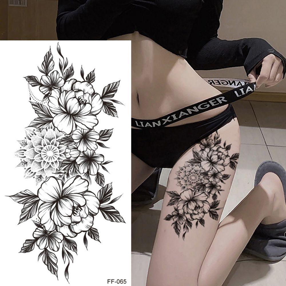 Transfer Decals DIY for Body Arm Leg Fake Tattoo Body Art Stickers Black Flowers Temporary Tattoo