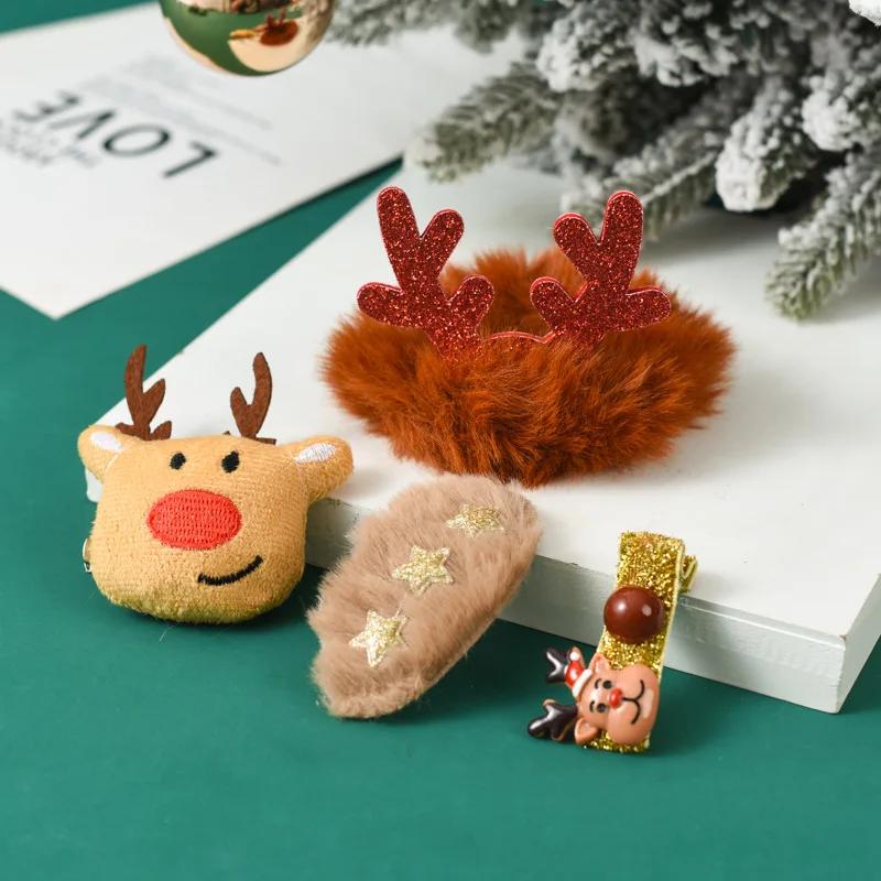Christmas Hair Accessories Santa Claus Hair Clips Ties Brooch Kit Christmas Party Decoration New Year Kids Girls Gift Xmas Tree