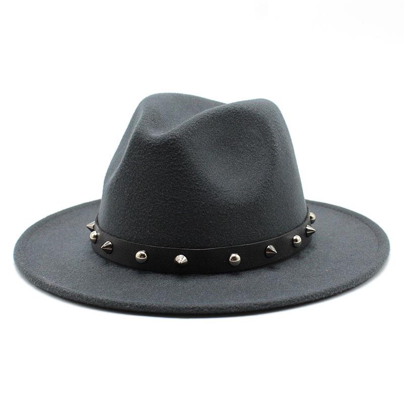 Tweed Hat Black Top Hat Big Brim Rivet Belt Buckle Jazz Hat Felt Hat