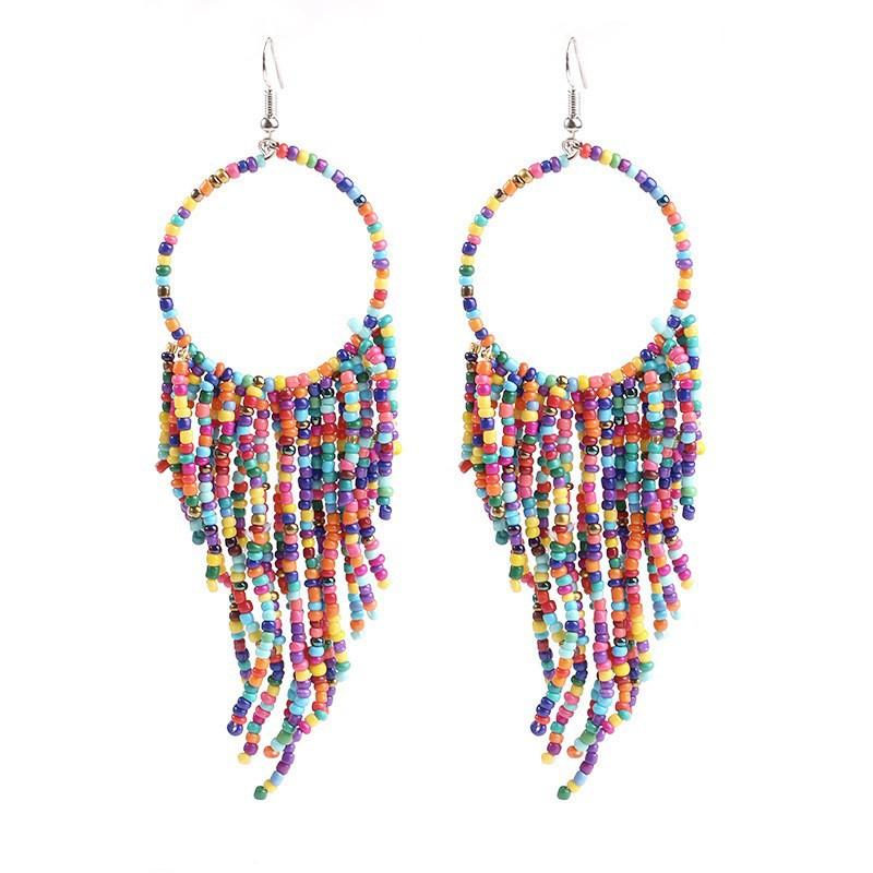 Bohemian Long Tassel Earrings for Women Girl Colorful Beads Ethnic Style Dangle Earrings Fashion Jewelry