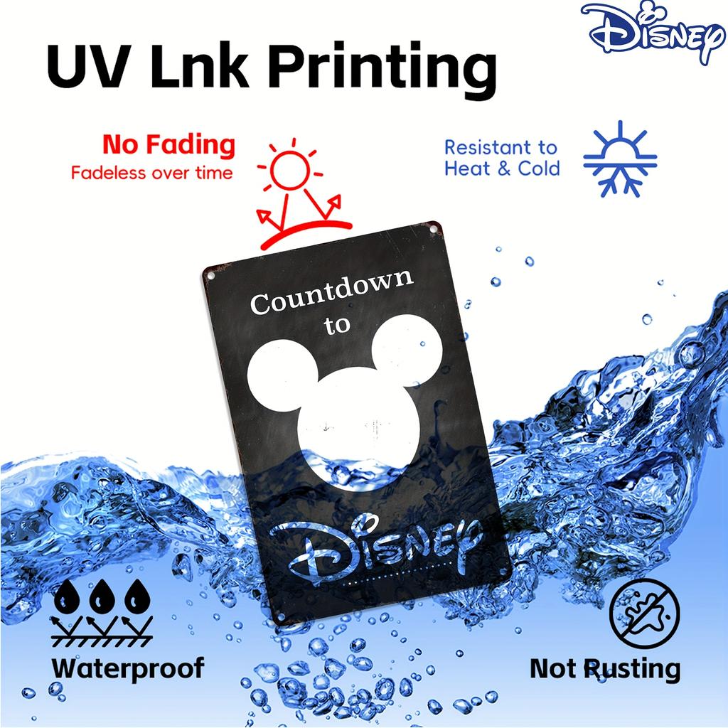 1 szt. Vintage Mickey Mouse & Disney Odliczanie Sztuka Ścienna - 20,32x30,48 cm Trwała Metalowa Tabliczka Cyny z Wzorem "Odliczanie do DISNEY",