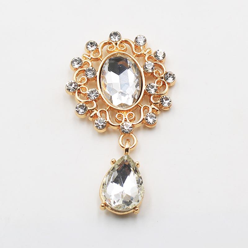 Plating Gold 10Pcs 46*26mm Flat Acrylic Alloy Brooch Snap Button Diy Supplies Rhinestones For Sewing Metal Accessories Decor