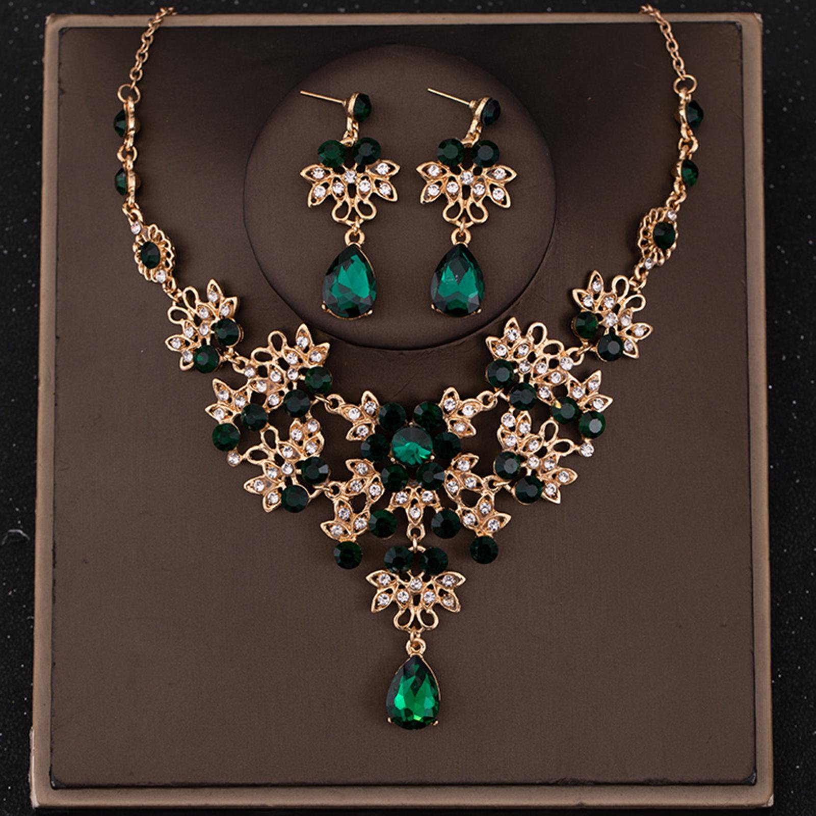 2pcs/set Women Necklace Earrings Set Bridal Full Rhinestones Necklace Earrings Set for Banquet Bridal Wedding Jewelry Set