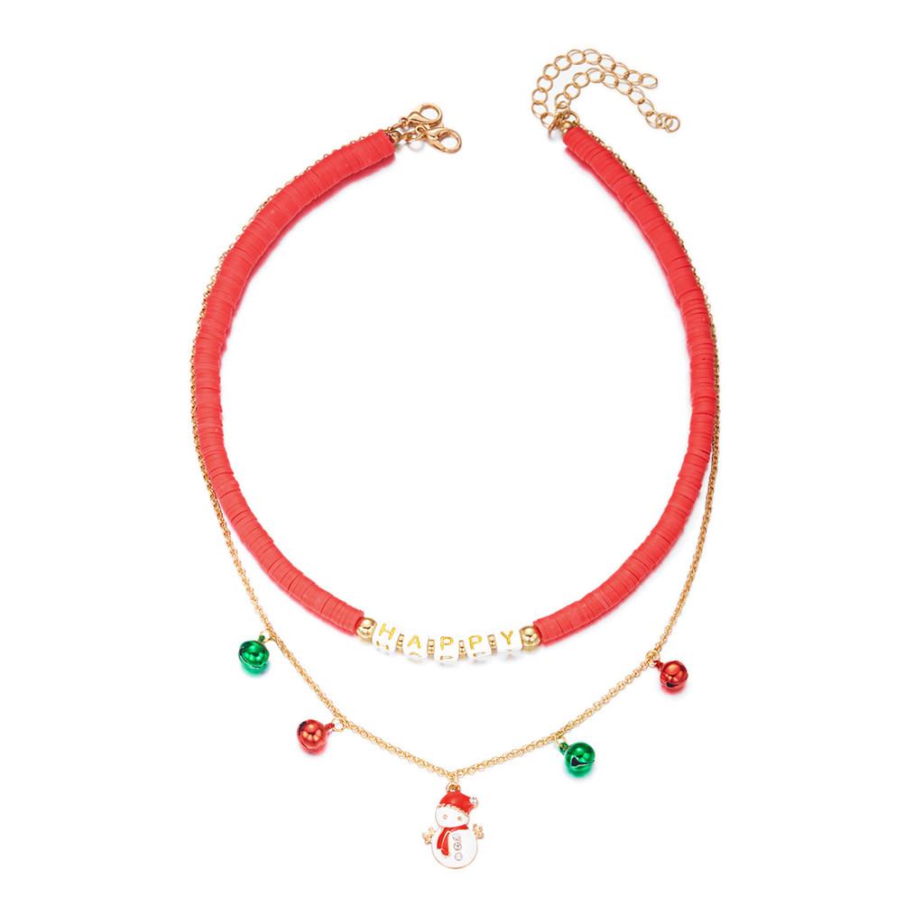 Christmas Alloy Pendant Necklace With Santa Bell And Snowflake For Holiday Party Accessory