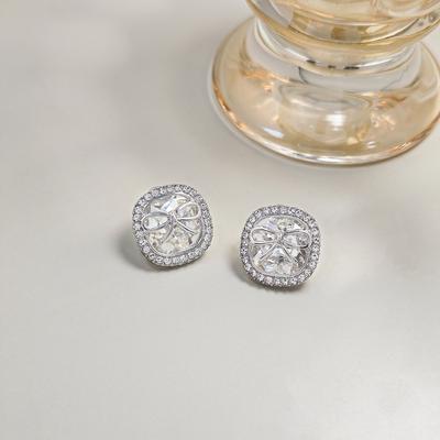 Elegant Square-shaped Bowknot Earrings with Zirconia, Simple Yet Delicate Design for Casual Chic Look