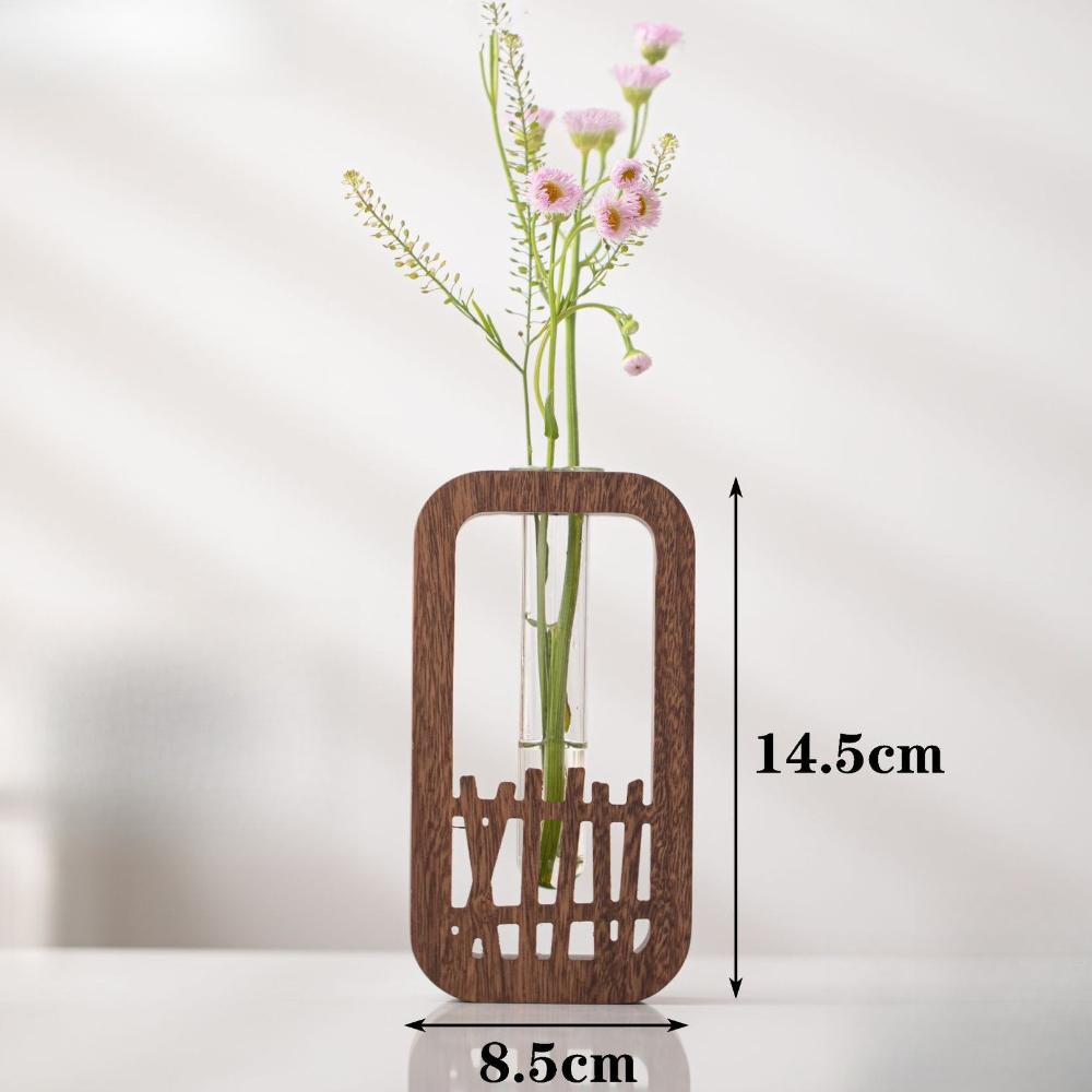Retro Glass Test Tube Vase with Solid Wood Frame Hydroponic Green Plants for Home Office Decor Hydroponic for Windowsills