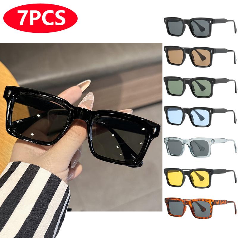 7pcs Rectangular Sunglasses Female Male INS Style Luxury Brand Design Square Sun Eyeglasses Vintage UV Resistant Eyeglasses Unisex