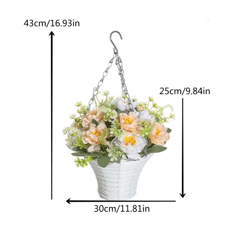 Artificial Hanging Flower In Basket for Outdoor Indoor Courtyards Decorations, Hanging Flower Plant Basket for Spring