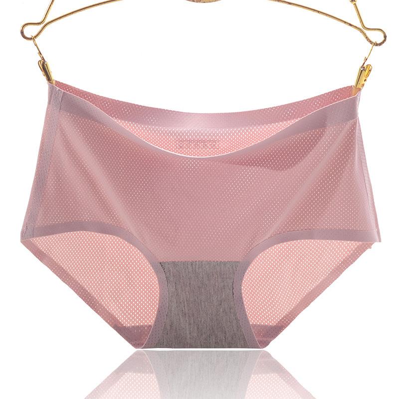 

Дышащие сетчатые трусики из ледяного шелка, трусики без следов, женское нижнее белье, однотонные треугольные трусики со средней талией XL