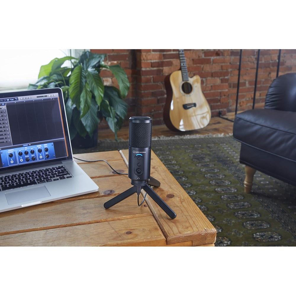 Audio Technica ATR2500X Cardioid Condenser USB Microphone Includes Desk Stand and 2 Cables USB-C To USB-C and USB-C To USB-A Black