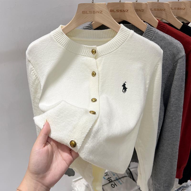 Evropský retro kašmírový vyšívaný kardigan: Dámský volný střih, kulatý výstřih, všestranný pletený svetr kabát