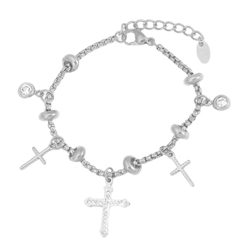 Elegant Sun And Moon Charm Bracelet With Crystal Accent Titanium Steel Lightweight Daily Wear Jewelry