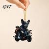 Christmas Party Hanging Decoration Puppy Riding Motorcycle Car Pendant, 2D Flat Acrylic Rearview Winter Holiday Decor Mirror Charm, Decoration,