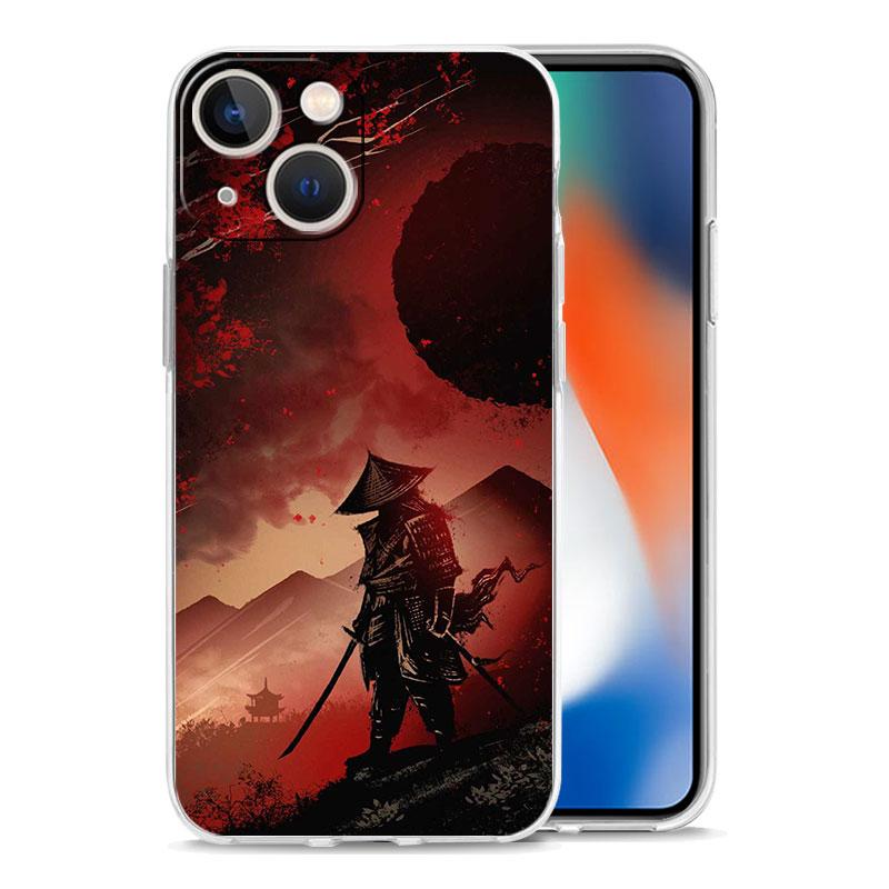 Japanese Bushido Samurai Transparent Phone Case For iPhone 15 16 14 13 12 11 Pro XS X XR SE 7 8 Plus Clear Lens Protect Cover