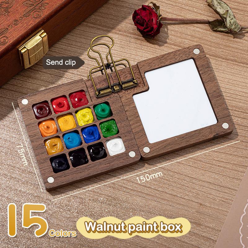

Мини Палитра для акварели из орехового дерева Портативная коробка для красок с зажимом Дорожный поднос для краски для рисования Художественные принадлежности Палитра для скетчбука