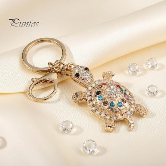 Alloy Shell Keychain Pendant Pendant, 3D Turtle Design Key Holder with Sparkling Rhinestones Inlaid, Three-dimensional Charm Easy to Attach Lucky for