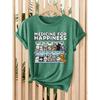 Women's Summer Tops | “Happiness Pill” Cat Calendar with Fun Cartoon Prints for Women T Shirt | Fun cartoon-style loose-fitting round-neck