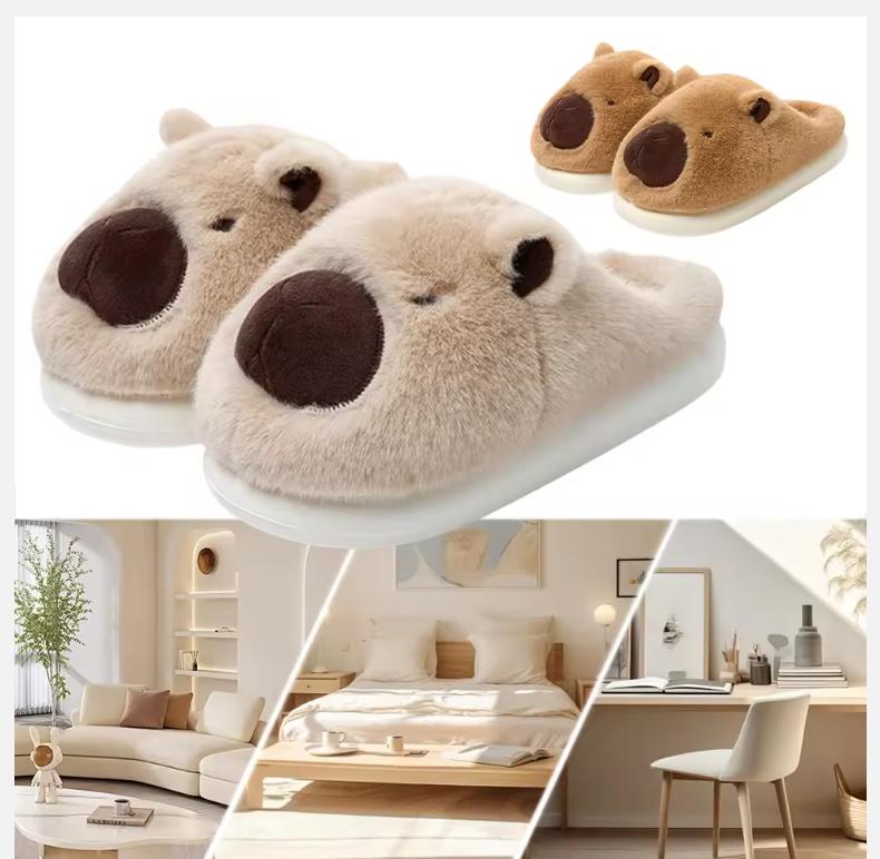 Plush Capybara Slippers Closed Toe Slippers Cute Thermal Home Slippers Comfortable Fluffy Couple Slippers Non-Slip for Men Women