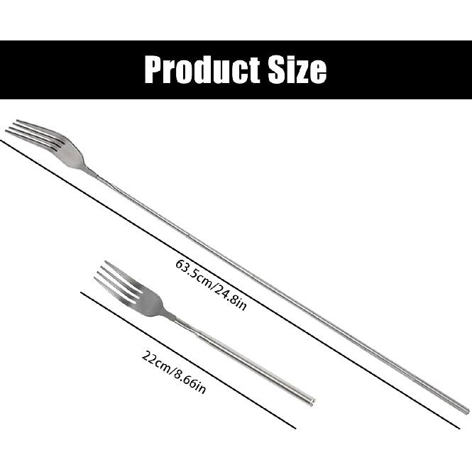 2Pcs Extendable Fork, Stainless Steel Telescopic Forks With Long Handle, Extended Fork for BBQ Dinner Fruit Dessert, Extends 8.4 To 25.2 Inch