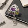 Retractable Badge Holder Halloween Reel, Ghost Black Cat And Pumpkin Design, Acrylic Id Reel 360 Degree Rotating ID for Nurses Office Staff Decor