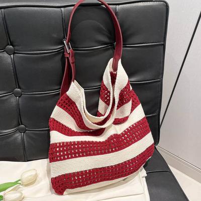 Large Capacity Woven Bag Knitted Spring New Tote Hollow One-shoulder Seaside Commuter Vacation Beach Bag Girl