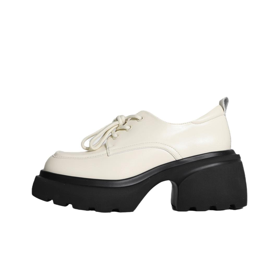 2025 Spring New Fashion Color Matching Platform Small Leather Shoes Women's British Style Front Lace-up Solid Color Loafers Huizhou Women's Shoes