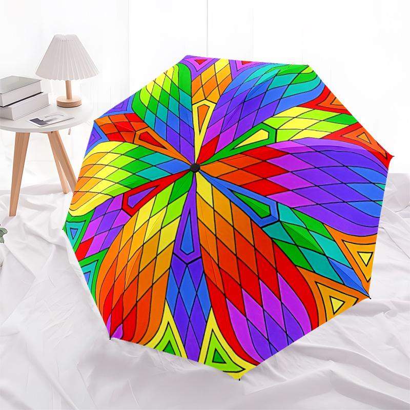 1pc Rainbow Colors Mandala Automatic Umbrella | Portable Foldable 8-Rib Manual Open, Cute Birthday & Holiday Gift for Outdoor yy260107074