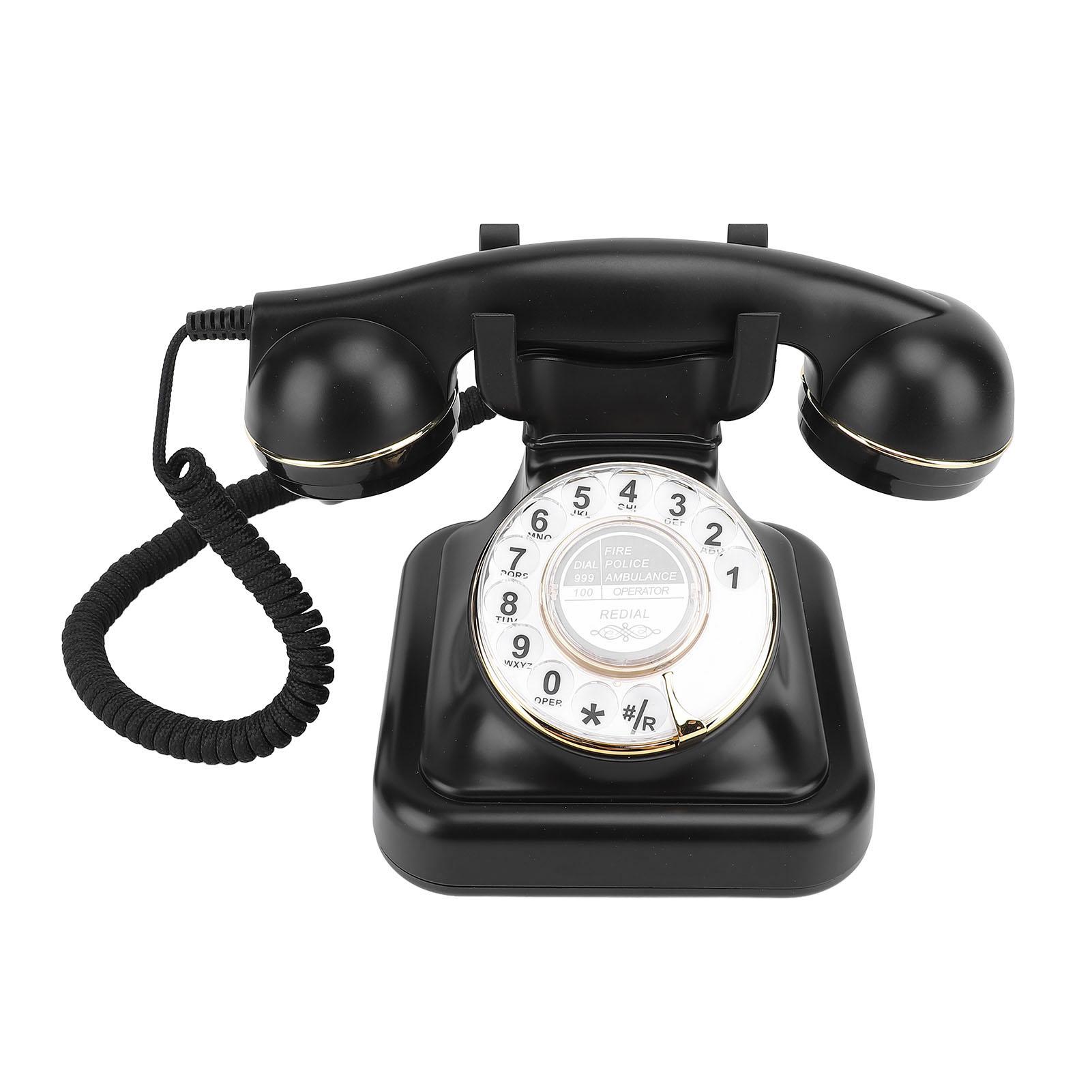 

Поворотный ретро телефон с регулируемой громкостью, винтажный проводной телефон, стационарный телефон для дома чёрный