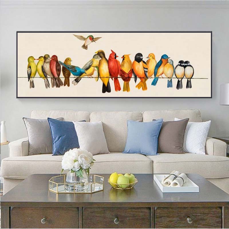 Tierische horizontale Vögel auf den Linien, Öl-Leinwand-Gemälde, Pop-Art-Poster und Drucke, Bilder, Wohnzimmer, Schlafzimmer, Heimdekoration