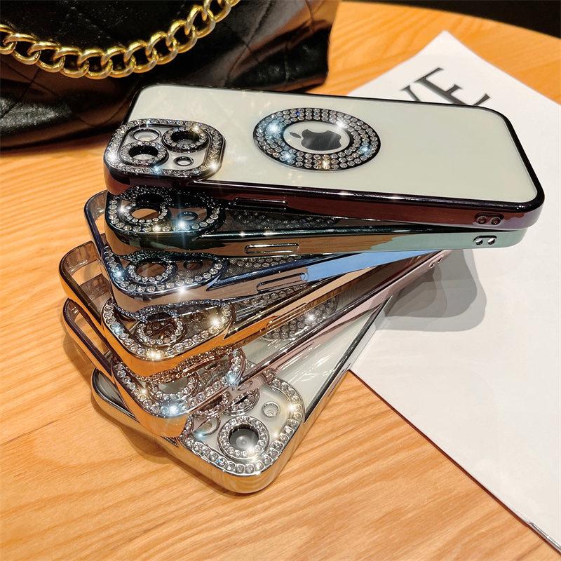 For Iphone 14 Pro Max Luxury Plating Flash Diamond Silicone Phone Case For Iphone 11 12 13 14 Plus Hollow Out Rhinestone Cover