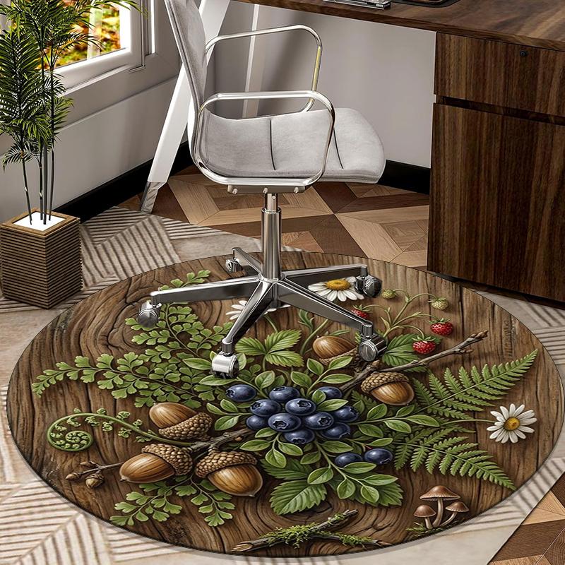 Roses And Berries Design round carpet Chair cushion Round Entryway Rug, Soft Round Rugs for Living Room, Bedroom, Circle Carpet decor gifts
