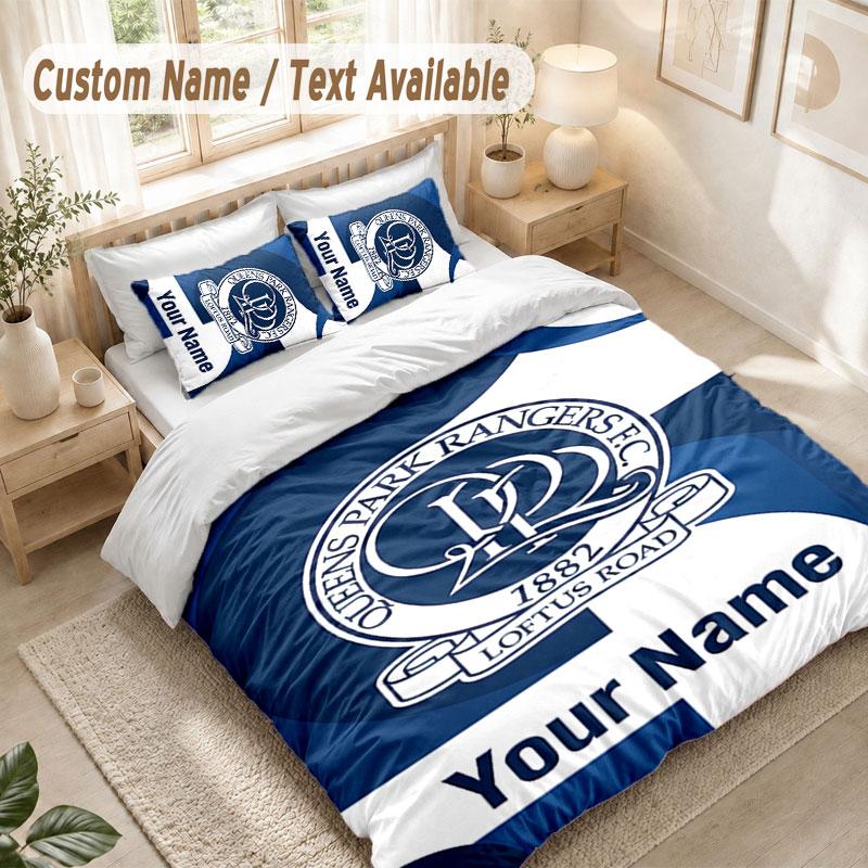 Custom Name Bedding Set 3 PiecesQueens Park Rangers FC Print Duvet Cover + 2 Pillowcases Soft Bed Decor