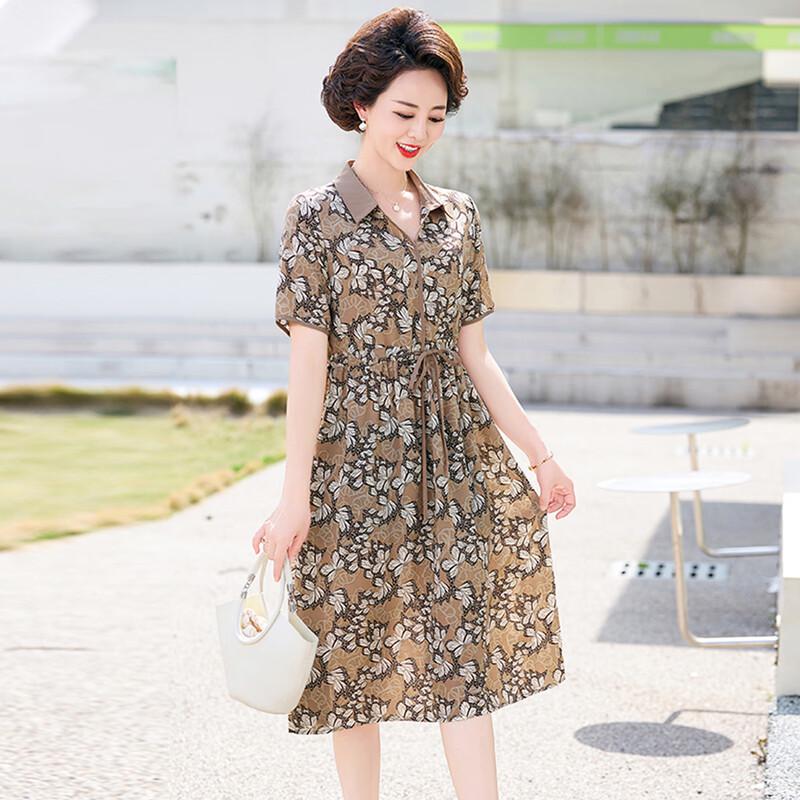 WoXue Elegant Chiffon Shirt Dress for Middle-Aged Women