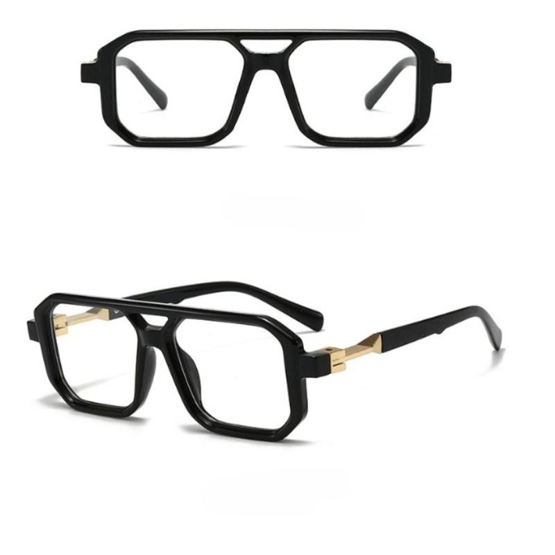 3pcs Men's Glasses,Square Frame with Double Bridges,Simple,Vintage,Literary, Fashionable,Trendy,Polygonal,Suitable for Daily Decorative Wear