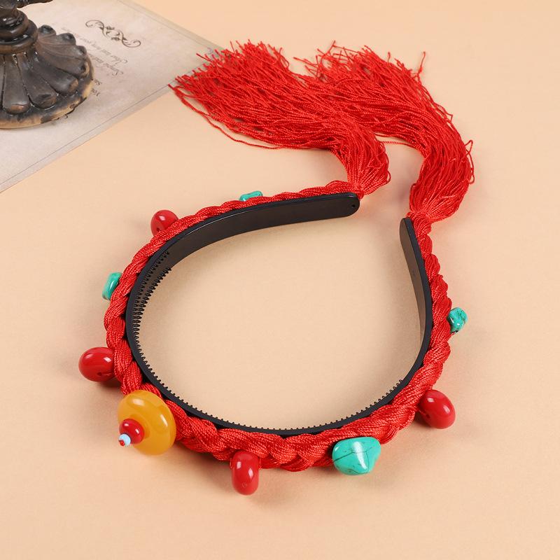 Tibetan simulation hair woven headband retro Tibetan headgear women's turquoise fringed accessories Xizang hair accessories