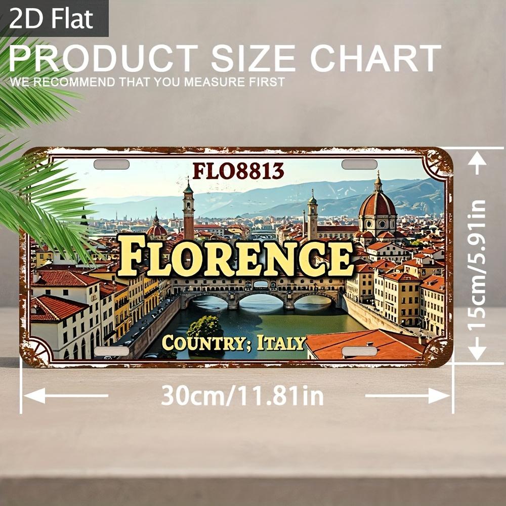HD Aluminum Print Vintage Florence Italy Duomo Santa Maria del Fiore Ponte Vecchio Skyline Retro License Plate Design Wall Art 15x30cm(5.9x7.8inch)