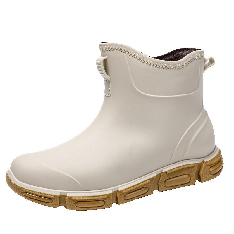 Spring and summer wading short boots khaki white men's rain shoes non-slip lightweight waterproof black classic rubber shoes waterproof boots men