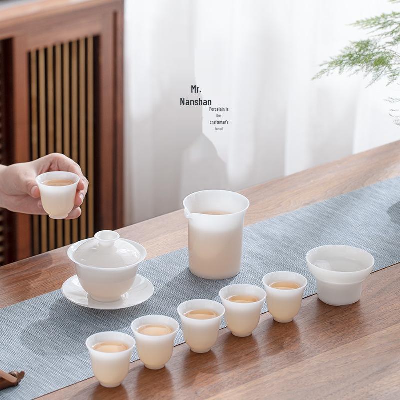 Nanshan Yaoguang 9-Piece High-End Ice Jade Dehua Porcelain Kung Fu Tea Set