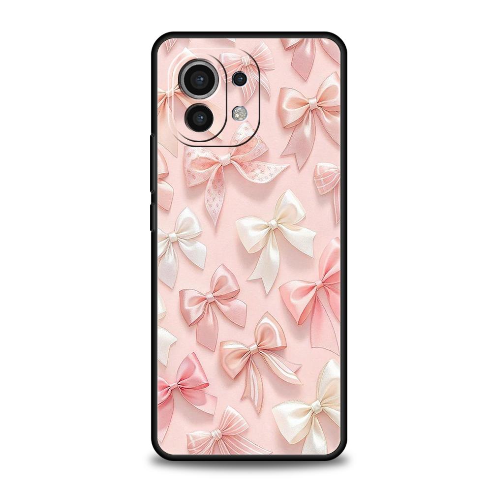 Pink Heart Bow Phone Case Cover for Xiaomi Mi 15 14 13 12 11 Ultra 14T 13T 12T 11T 10T Pro Lite 5G Shockproof Soft TPU Capas Bag