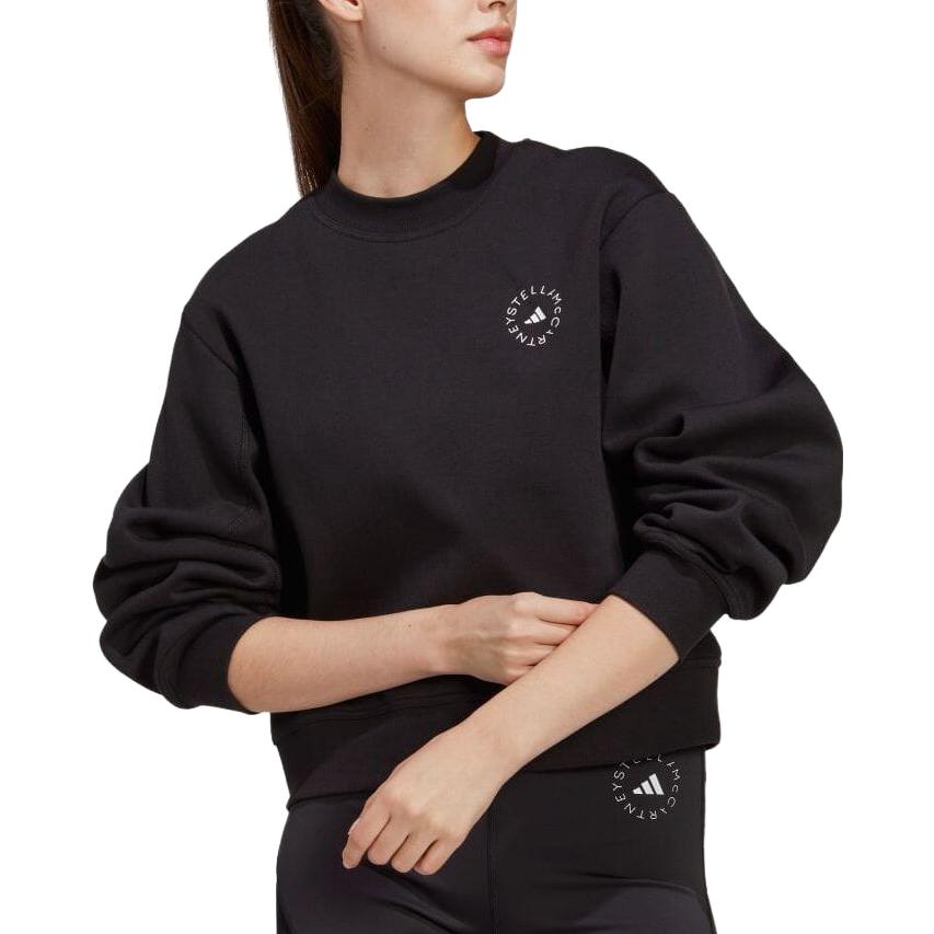 adidas Loose Letter Print Round Neck Long Sleeve Sweatshirt Women Sweatshirt Black HR9172