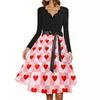 Women's Casual Fashion Christmas Print V-Neck Vintage Dress for Holiday Gatherings
