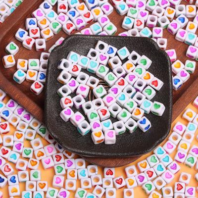 20PC 7mm Square Flat Round Love Heart Beads Crafted Charms Glazed Acrylic Loose Beads for Jewelry Making