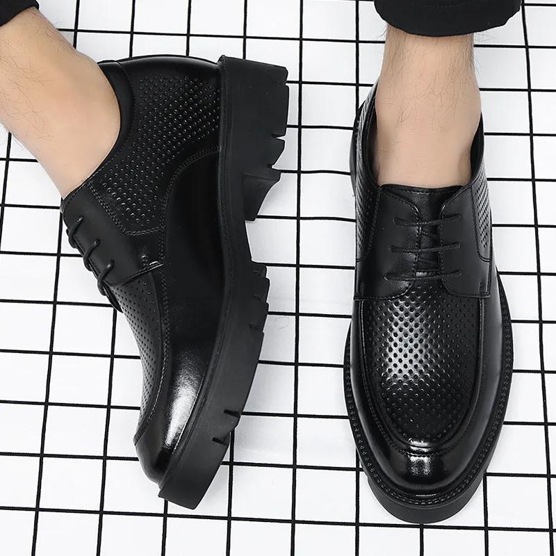8 10 Cm High Heel Shoes for Men 2025 Summer Autumn Inside High Shoes Male Hollow Business Men's Cow Leather Dress Shoes