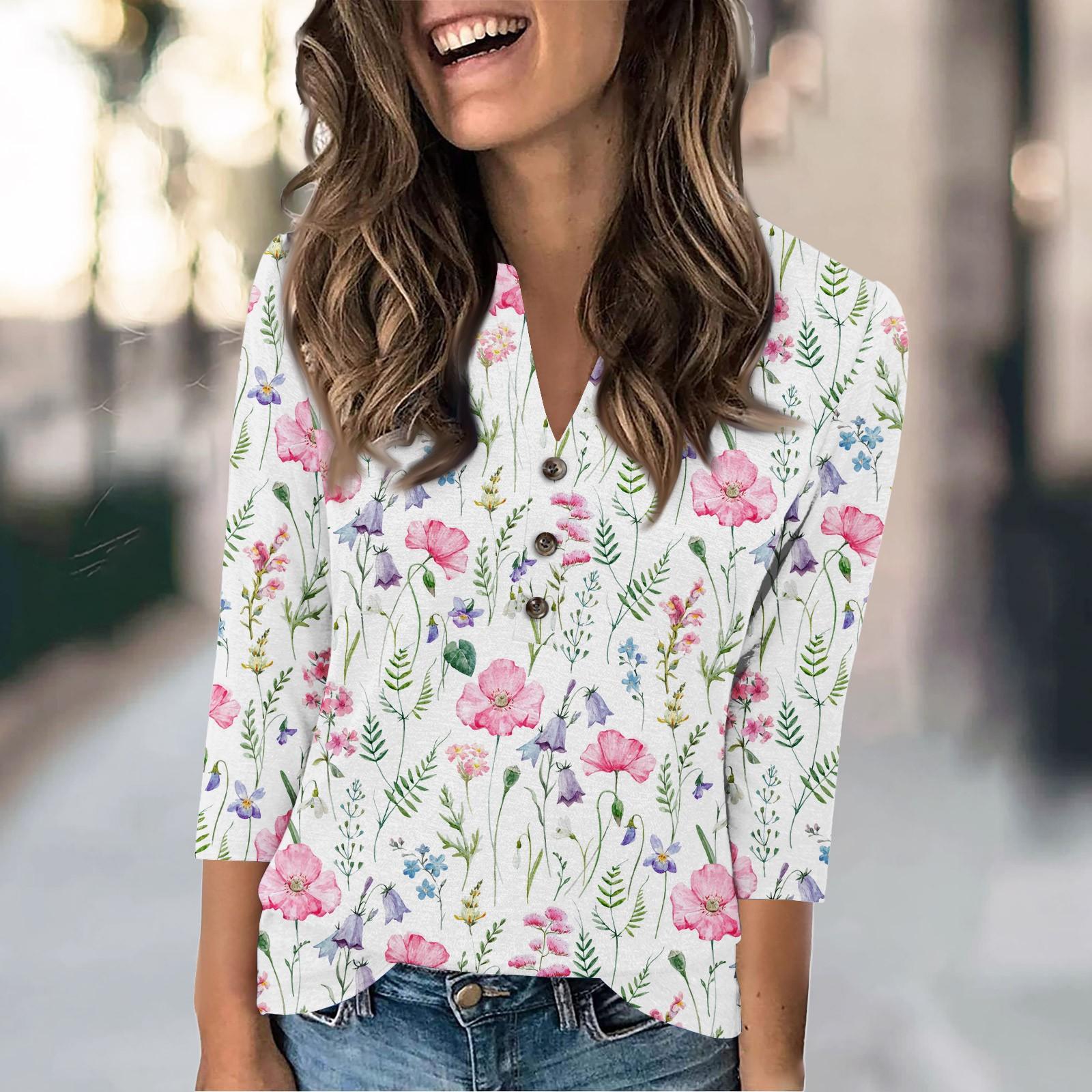 

Жіночий модний повсякденний вільний топ з принтом і круглим вирізом з рукавами 3/4 S винний