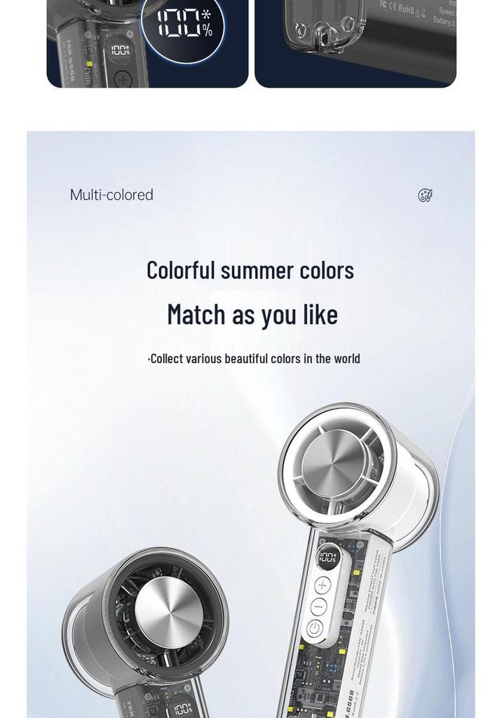Transparent Mech-Style Portable USB Fan with Ice Pack and High-Speed Cooling