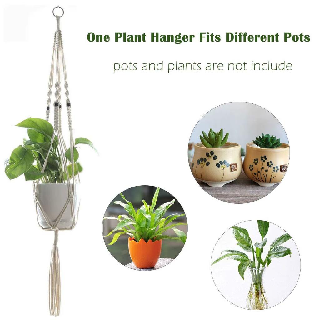 4pc Macrame Handmade Plant Hanger Baskets Flower Pots Holder Balcony Hanging Decoration Knotted Lifting Rope Hom