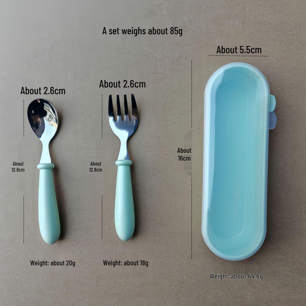 304 Stainless Steel Children's Spoon and Fork Set with Thick Round Handles - Cartoon Design, Cute Dining Tableware for Mother and Baby Gift Set.
